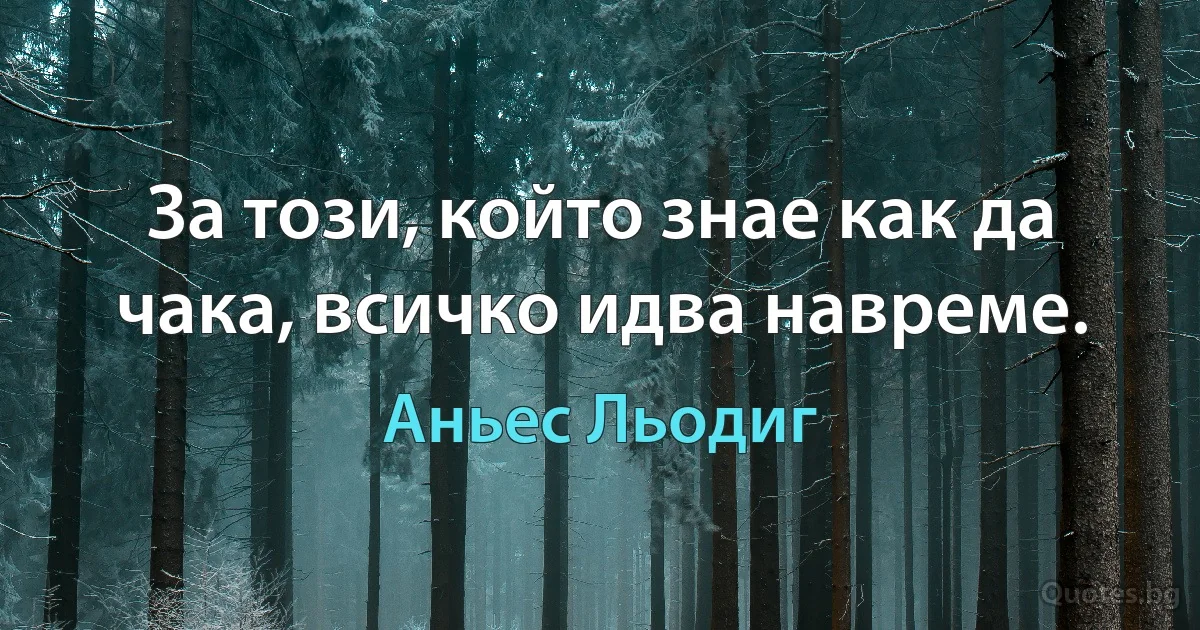 За този, който знае как да чака, всичко идва навреме. (Аньес Льодиг)