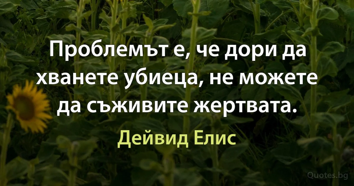 Проблемът е, че дори да хванете убиеца, не можете да съживите жертвата. (Дейвид Елис)