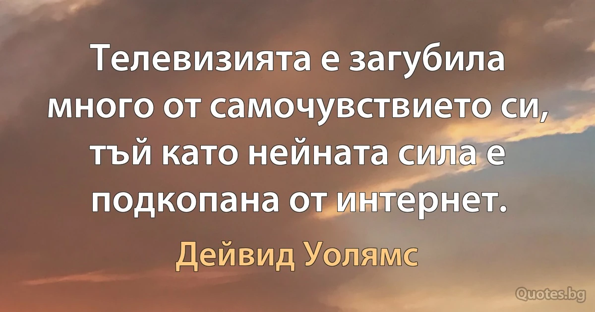 Телевизията е загубила много от самочувствието си, тъй като нейната сила е подкопана от интернет. (Дейвид Уолямс)