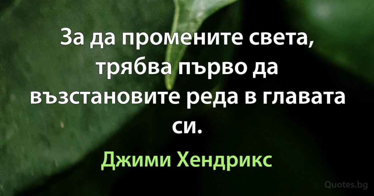 За да промените света, трябва първо да възстановите реда в главата си. (Джими Хендрикс)