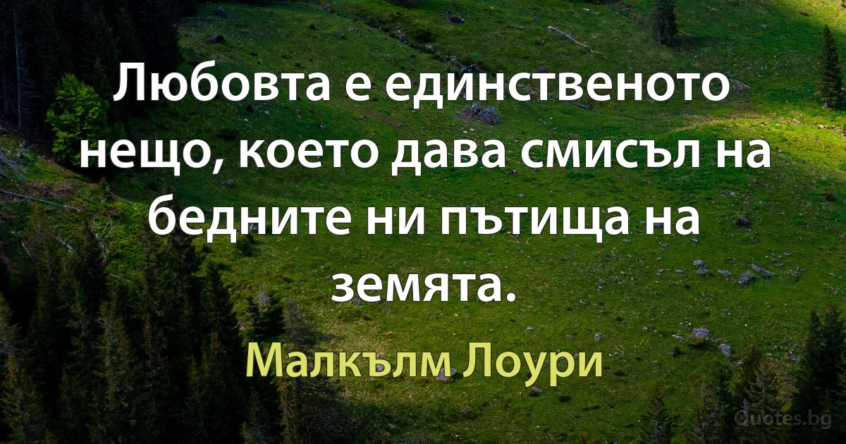 Любовта е единственото нещо, което дава смисъл на бедните ни пътища на земята. (Малкълм Лоури)