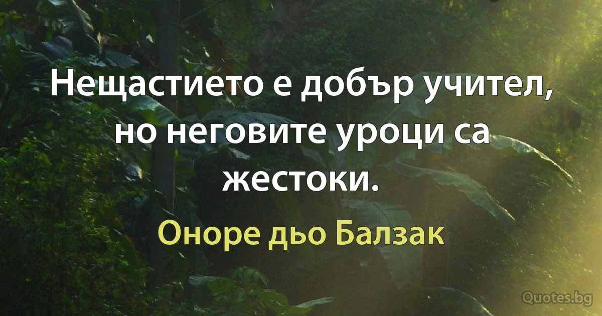 Нещастието е добър учител, но неговите уроци са жестоки. (Оноре дьо Балзак)