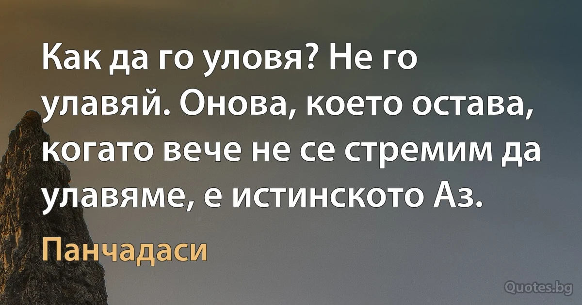 Как да го уловя? Не го улавяй. Онова, което остава, когато вече не се стремим да улавяме, е истинското Аз. (Панчадаси)