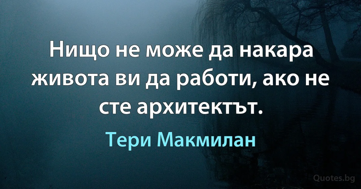 Нищо не може да накара живота ви да работи, ако не сте архитектът. (Тери Макмилан)