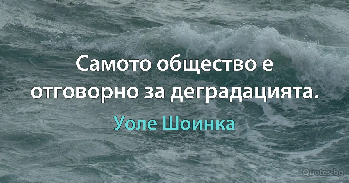 Самото общество е отговорно за деградацията. (Уоле Шоинка)