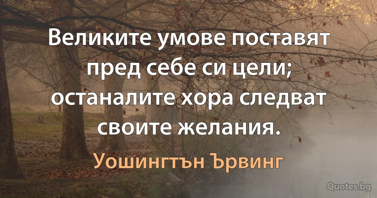 Великите умове поставят пред себе си цели; останалите хора следват своите желания. (Уошингтън Ървинг)