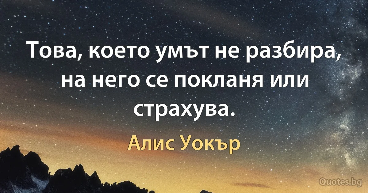 Това, което умът не разбира, на него се покланя или страхува. (Алис Уокър)