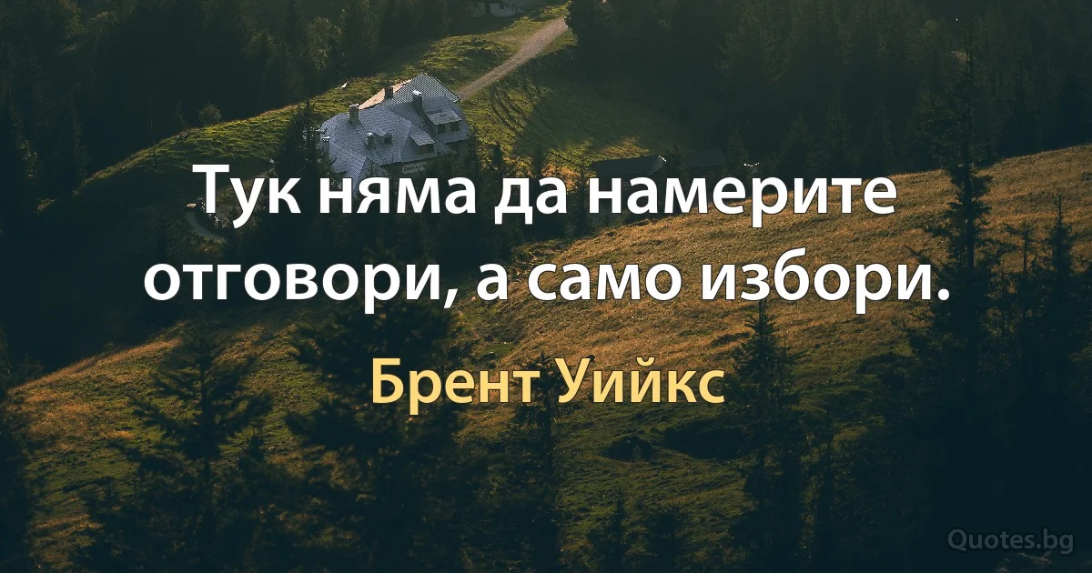 Тук няма да намерите отговори, а само избори. (Брент Уийкс)