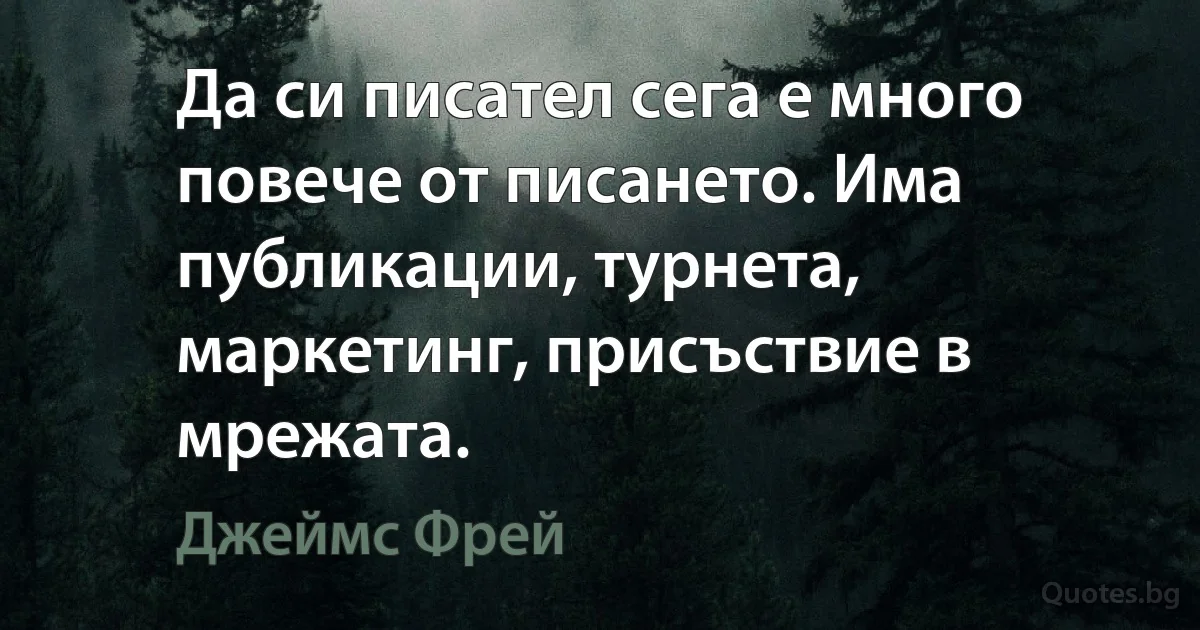 Да си писател сега е много повече от писането. Има публикации, турнета, маркетинг, присъствие в мрежата. (Джеймс Фрей)