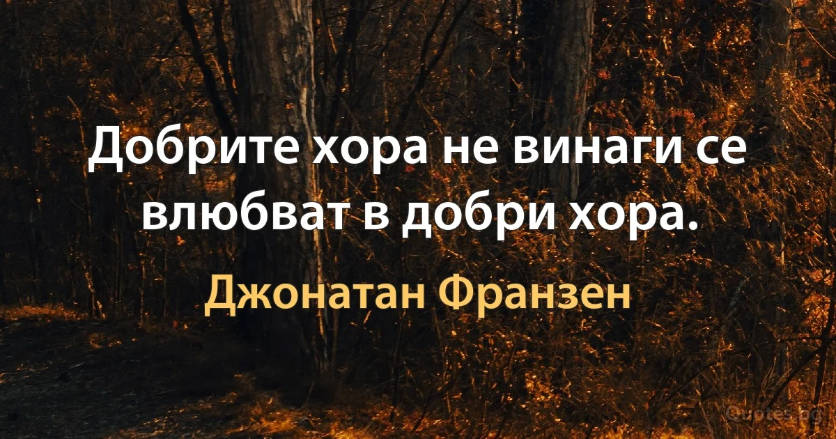 Добрите хора не винаги се влюбват в добри хора. (Джонатан Франзен)