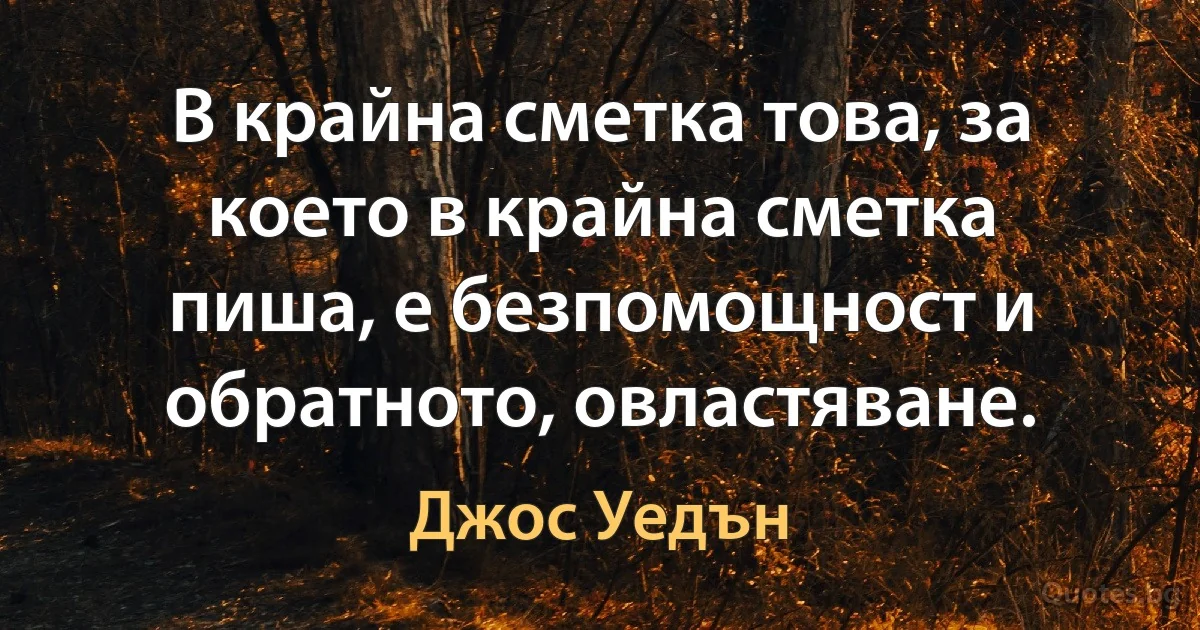 В крайна сметка това, за което в крайна сметка пиша, е безпомощност и обратното, овластяване. (Джос Уедън)