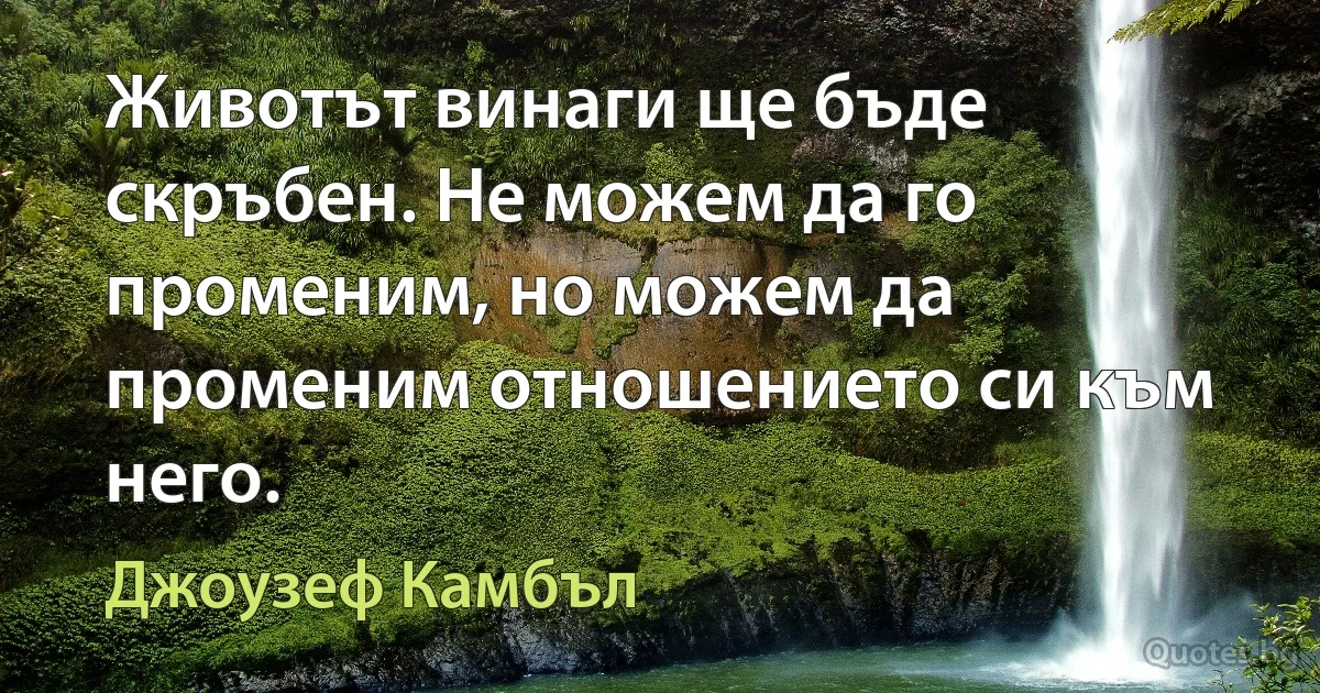 Животът винаги ще бъде скръбен. Не можем да го променим, но можем да променим отношението си към него. (Джоузеф Камбъл)