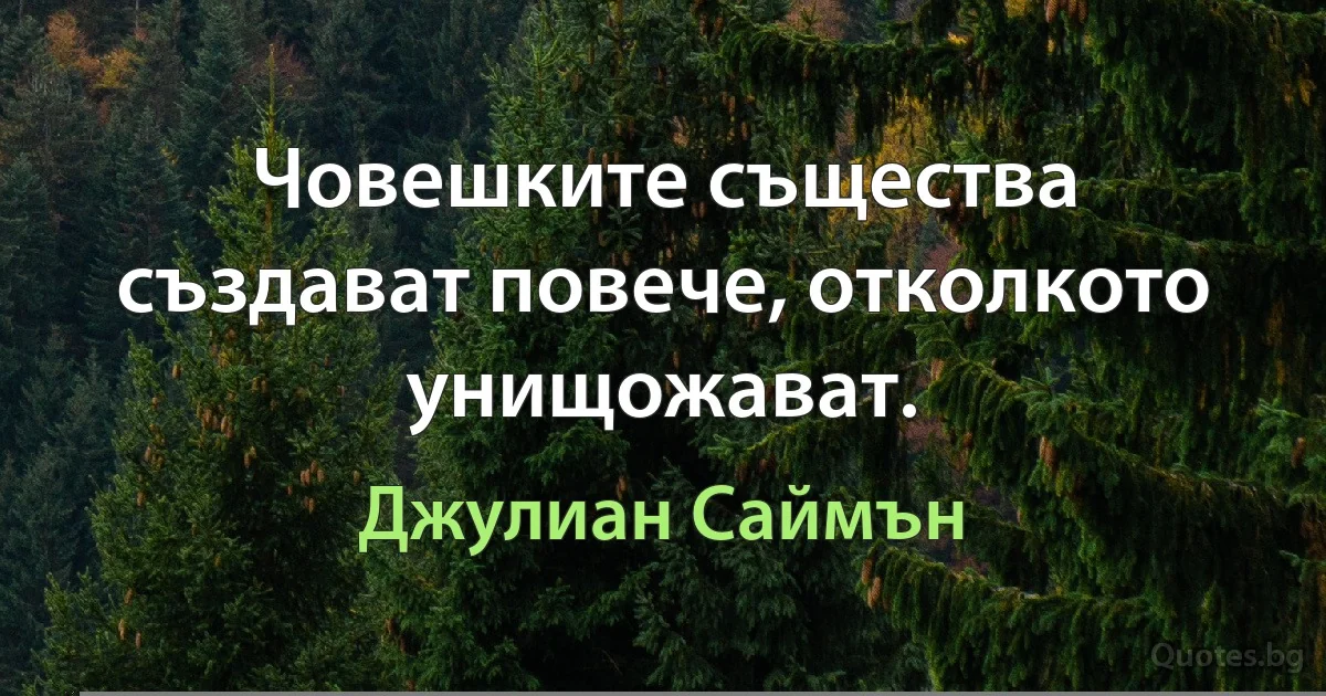 Човешките същества създават повече, отколкото унищожават. (Джулиан Саймън)