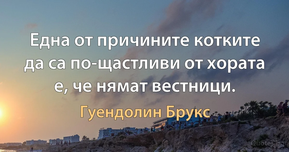 Една от причините котките да са по-щастливи от хората е, че нямат вестници. (Гуендолин Брукс)