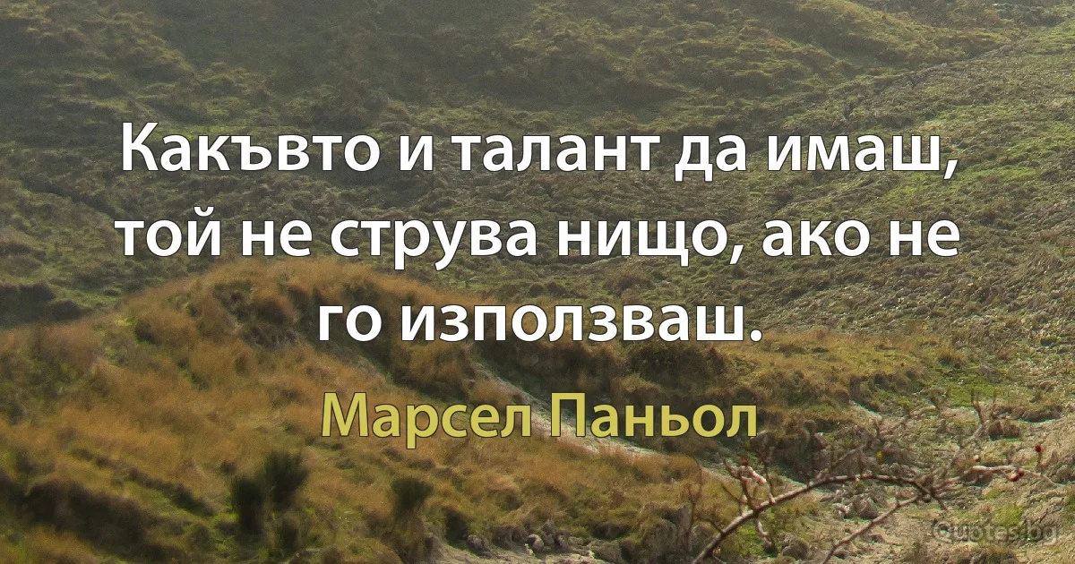 Какъвто и талант да имаш, той не струва нищо, ако не го използваш. (Марсел Паньол)