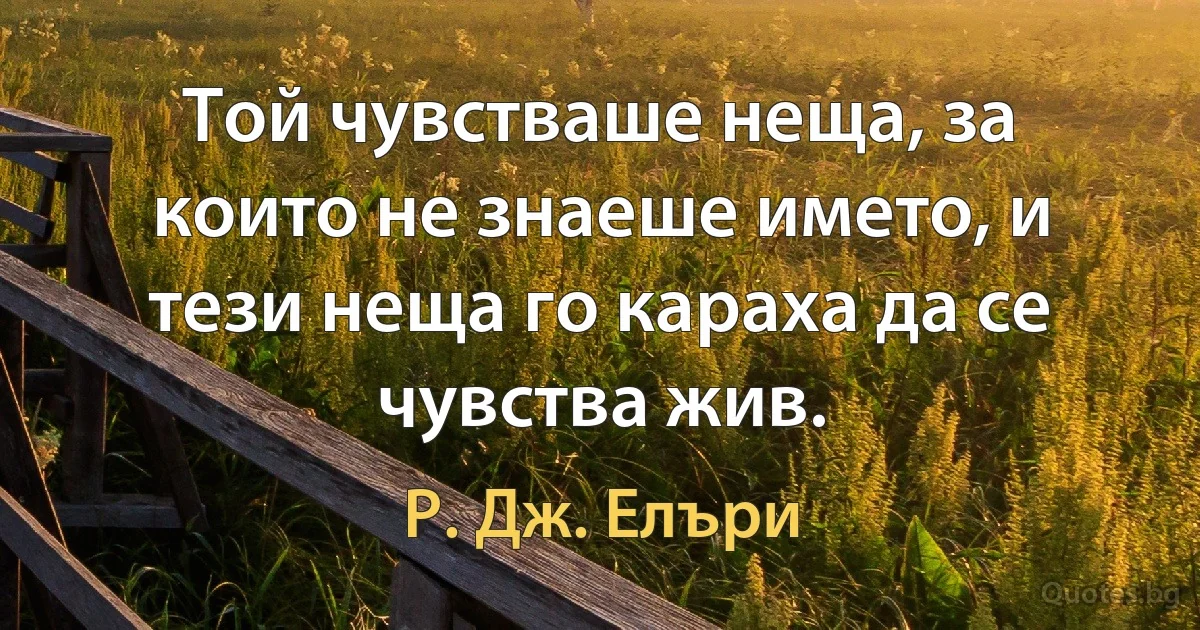 Той чувстваше неща, за които не знаеше името, и тези неща го караха да се чувства жив. (Р. Дж. Елъри)