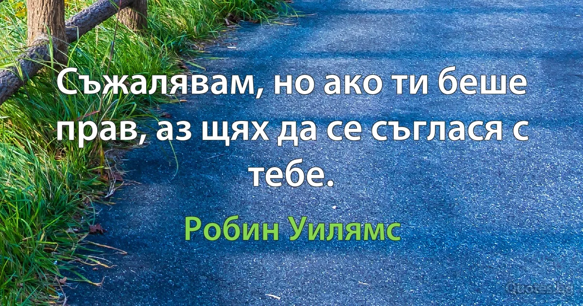 Съжалявам, но ако ти беше прав, аз щях да се съглася с тебе. (Робин Уилямс)