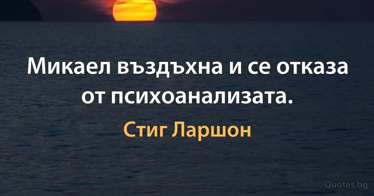 Микаел въздъхна и се отказа от психоанализата. (Стиг Ларшон)