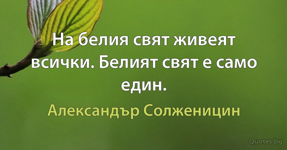 На белия свят живеят всички. Белият свят е само един. (Александър Солженицин)