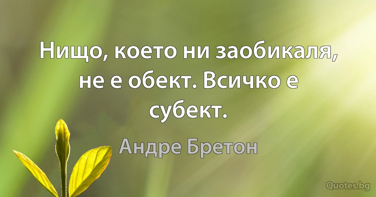 Нищо, което ни заобикаля, не е обект. Всичко е субект. (Андре Бретон)