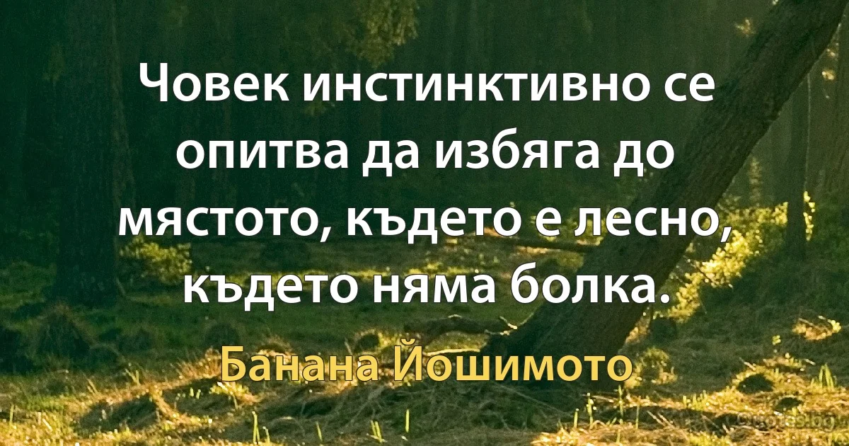 Човек инстинктивно се опитва да избяга до мястото, където е лесно, където няма болка. (Банана Йошимото)