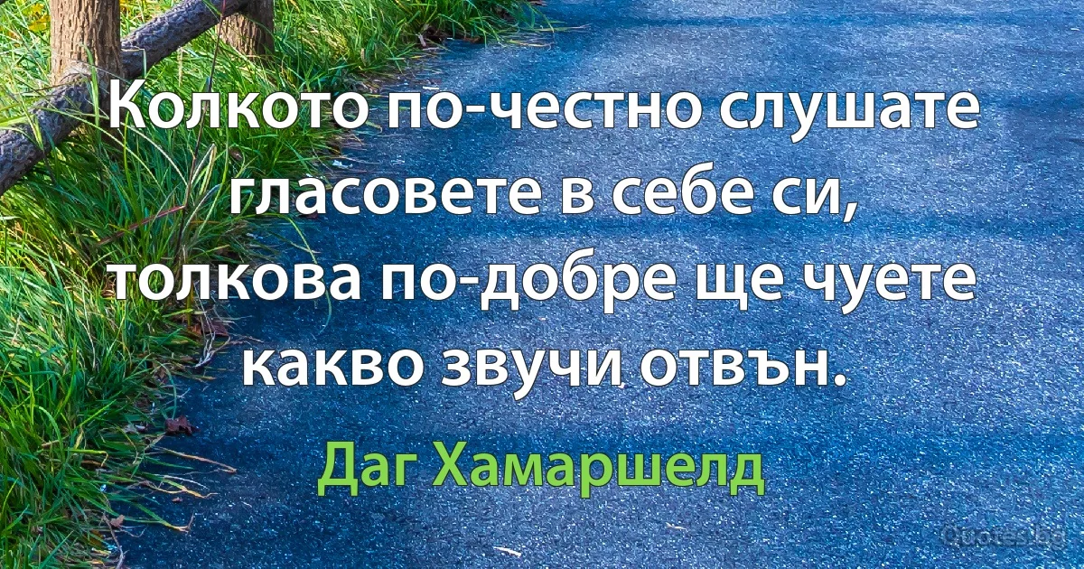 Колкото по-честно слушате гласовете в себе си, толкова по-добре ще чуете какво звучи отвън. (Даг Хамаршелд)