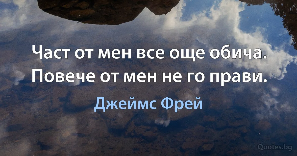 Част от мен все още обича. Повече от мен не го прави. (Джеймс Фрей)