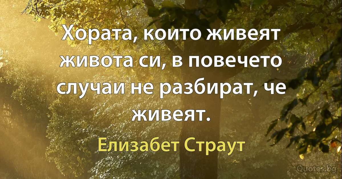 Хората, които живеят живота си, в повечето случаи не разбират, че живеят. (Елизабет Страут)