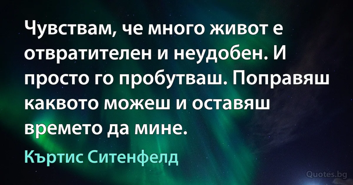 Чувствам, че много живот е отвратителен и неудобен. И просто го пробутваш. Поправяш каквото можеш и оставяш времето да мине. (Къртис Ситенфелд)