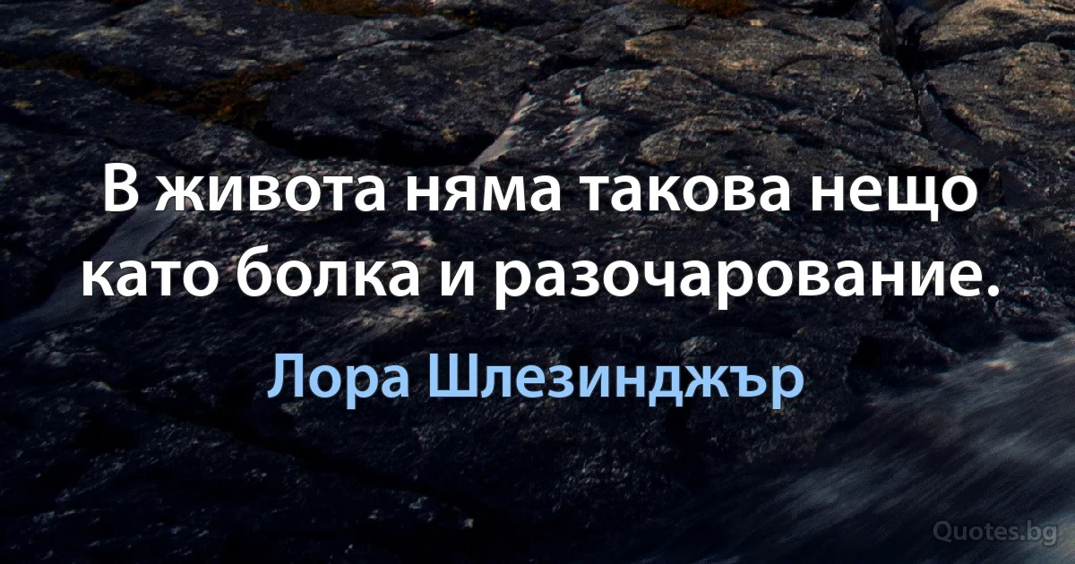 В живота няма такова нещо като болка и разочарование. (Лора Шлезинджър)