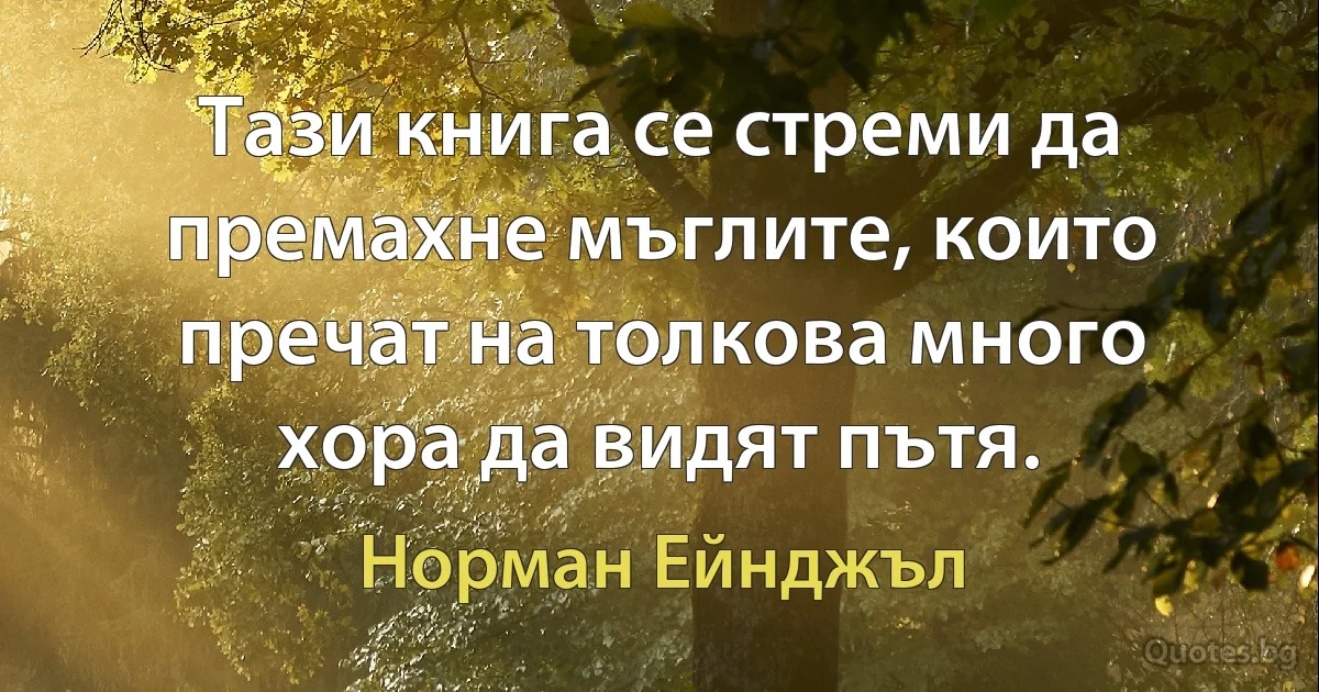 Тази книга се стреми да премахне мъглите, които пречат на толкова много хора да видят пътя. (Норман Ейнджъл)