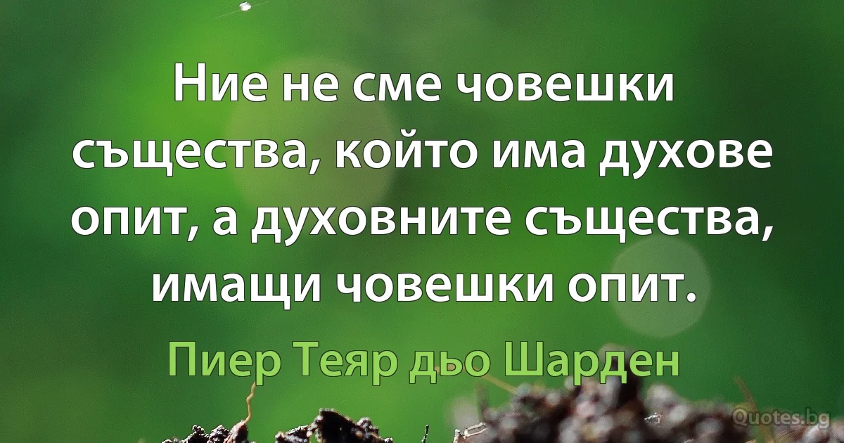 Ние не сме човешки същества, който има духове опит, а духовните същества, имащи човешки опит. (Пиер Теяр дьо Шарден)