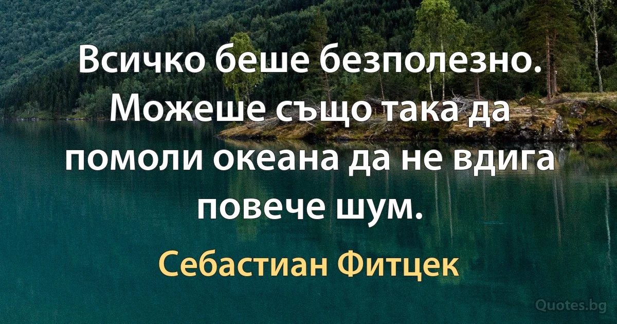 Всичко беше безполезно. Можеше също така да помоли океана да не вдига повече шум. (Себастиан Фитцек)