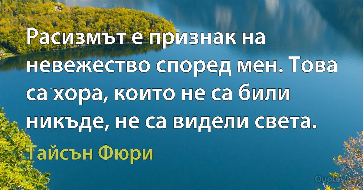 Расизмът е признак на невежество според мен. Това са хора, които не са били никъде, не са видели света. (Тайсън Фюри)