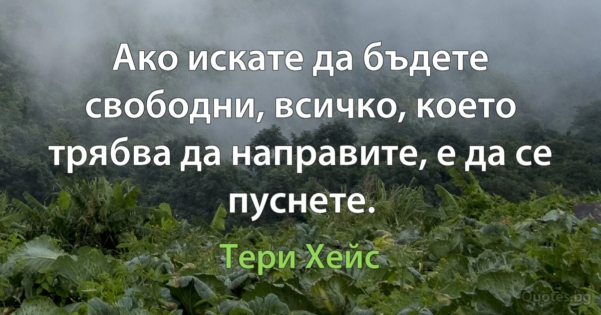 Ако искате да бъдете свободни, всичко, което трябва да направите, е да се пуснете. (Тери Хейс)