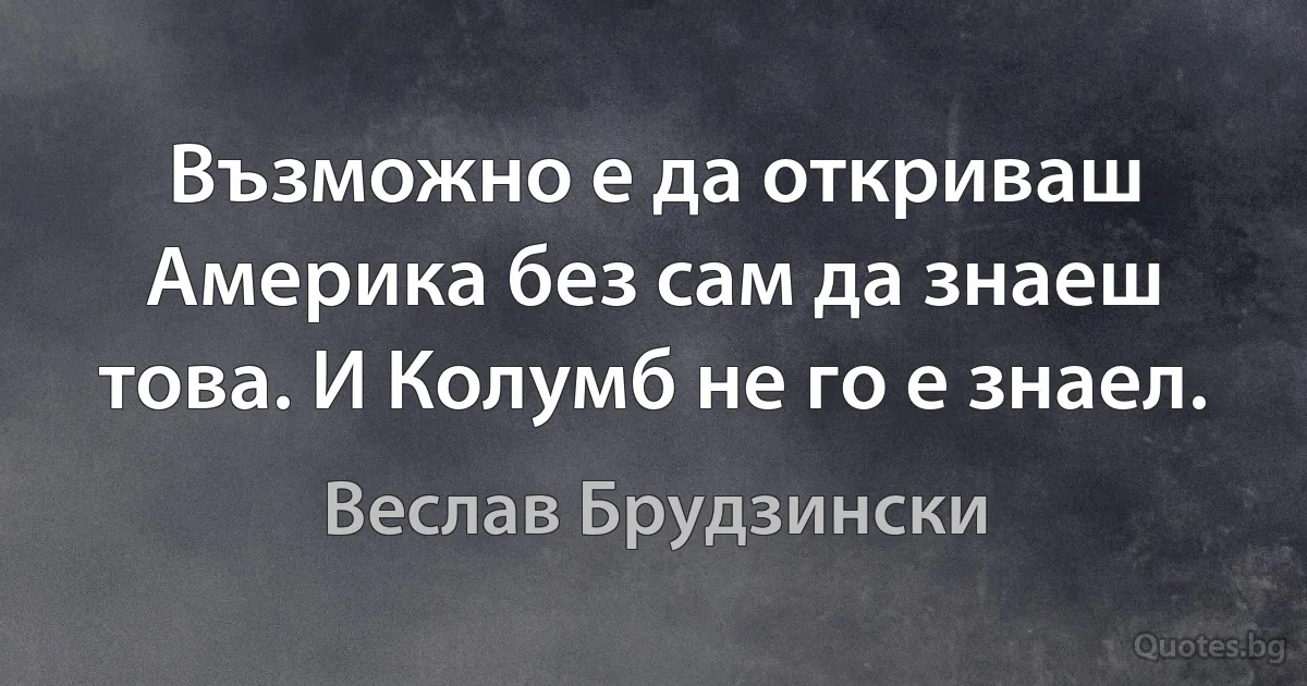 Възможно е да откриваш Америка без сам да знаеш това. И Колумб не го е знаел. (Веслав Брудзински)