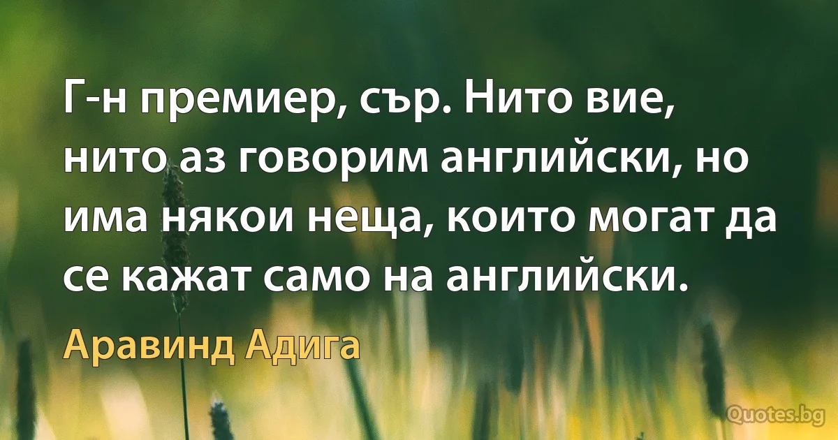 Г-н премиер, сър. Нито вие, нито аз говорим английски, но има някои неща, които могат да се кажат само на английски. (Аравинд Адига)