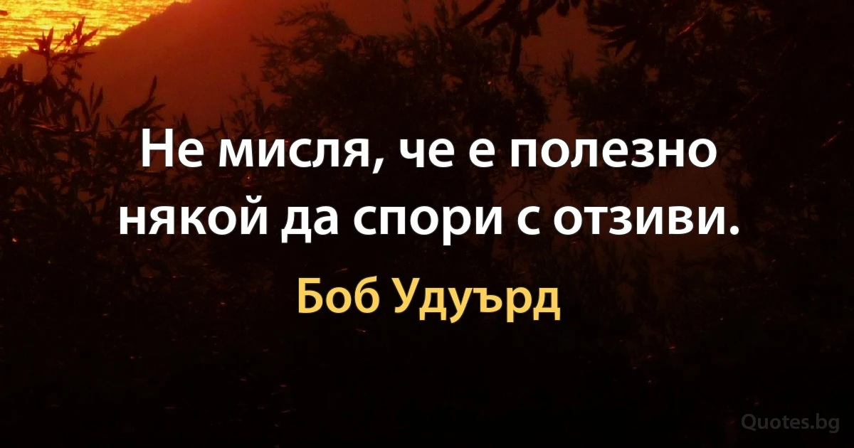 Не мисля, че е полезно някой да спори с отзиви. (Боб Удуърд)