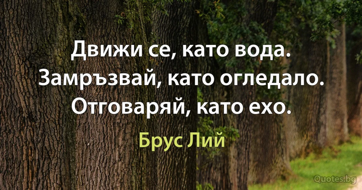 Движи се, като вода. Замръзвай, като огледало. Отговаряй, като ехо. (Брус Лий)