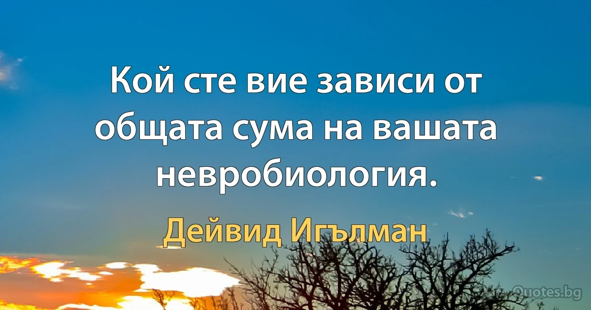 Кой сте вие зависи от общата сума на вашата невробиология. (Дейвид Игълман)