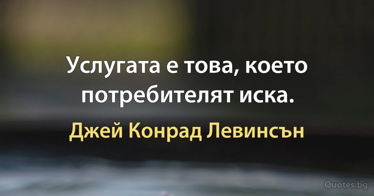 Услугата е това, което потребителят иска. (Джей Конрад Левинсън)