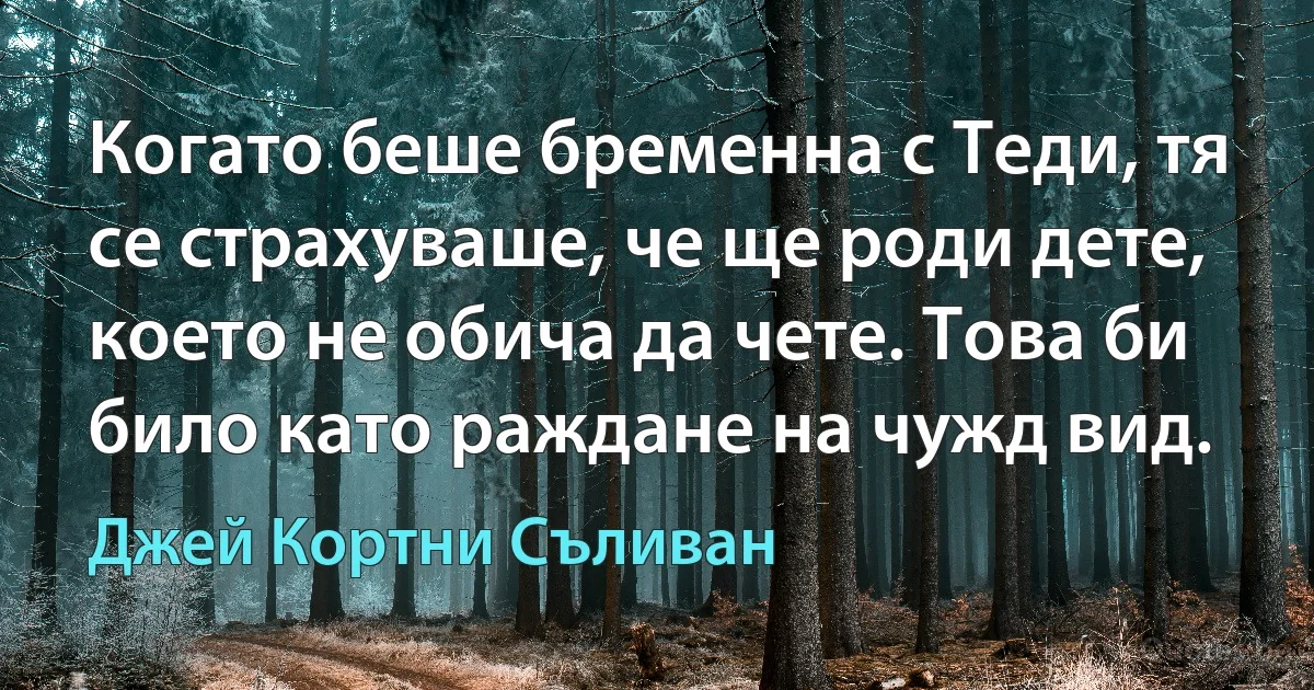 Когато беше бременна с Теди, тя се страхуваше, че ще роди дете, което не обича да чете. Това би било като раждане на чужд вид. (Джей Кортни Съливан)