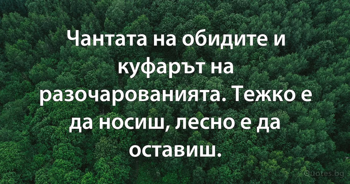 Чантата на обидите и куфарът на разочарованията. Тежко е да носиш, лесно е да оставиш. (INZ BG)