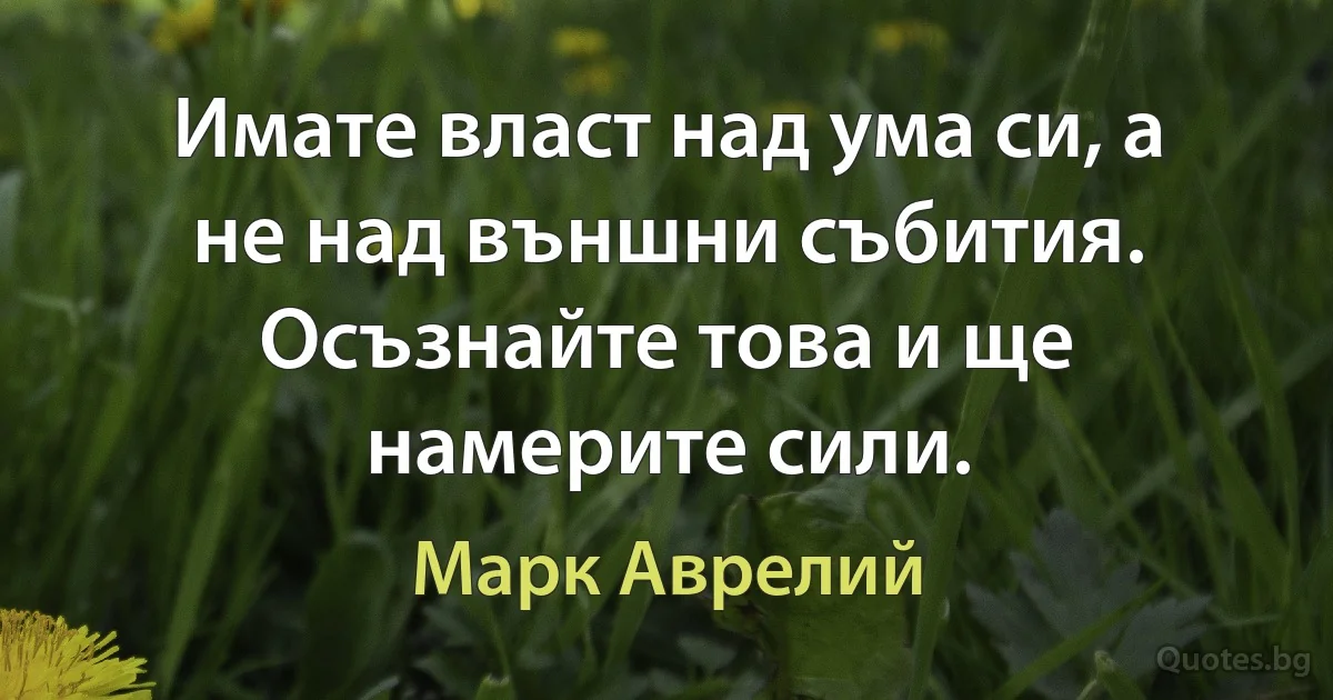 Имате власт над ума си, а не над външни събития. Осъзнайте това и ще намерите сили. (Марк Аврелий)