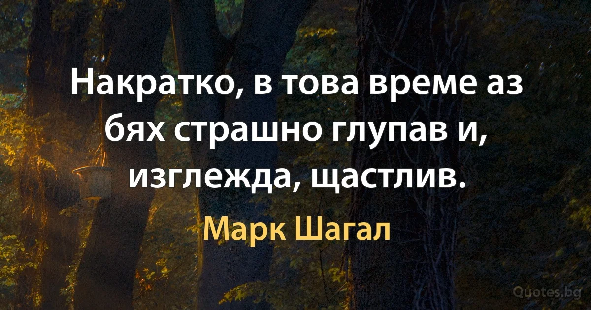 Накратко, в това време аз бях страшно глупав и, изглежда, щастлив. (Марк Шагал)