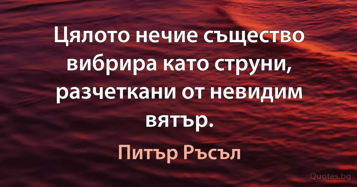 Цялото нечие същество вибрира като струни, разчеткани от невидим вятър. (Питър Ръсъл)