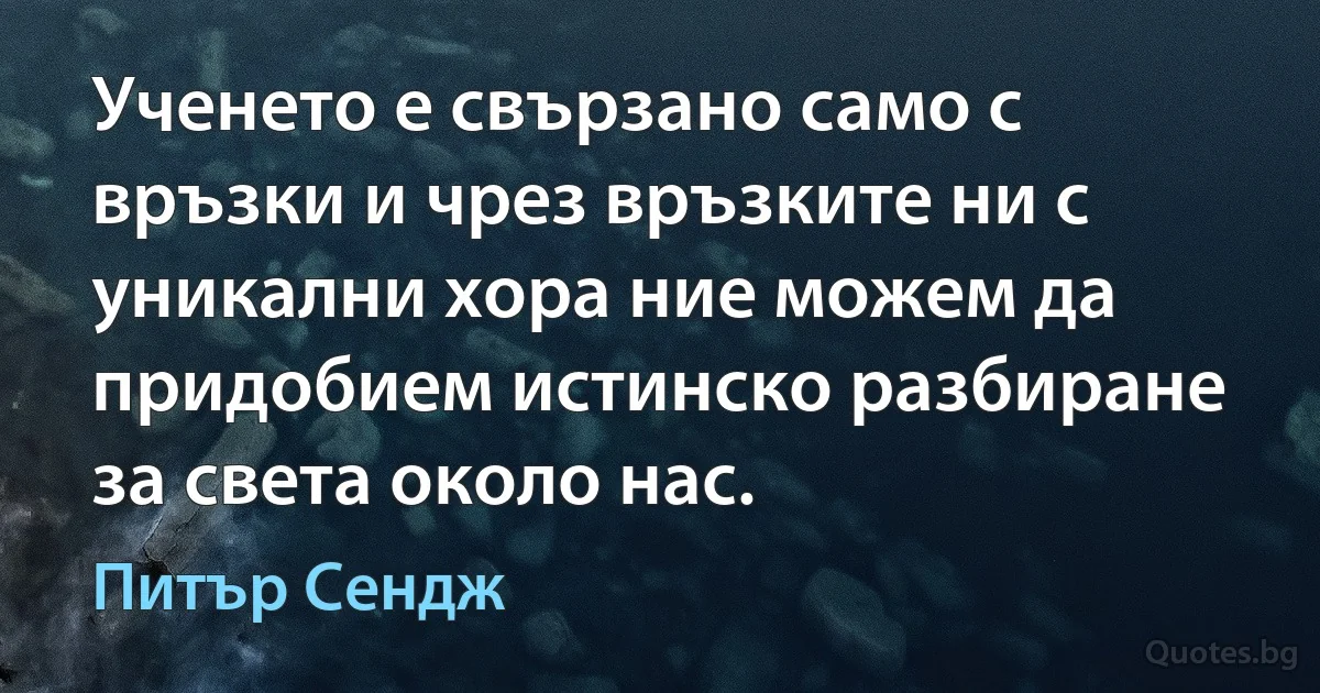 Ученето е свързано само с връзки и чрез връзките ни с уникални хора ние можем да придобием истинско разбиране за света около нас. (Питър Сендж)