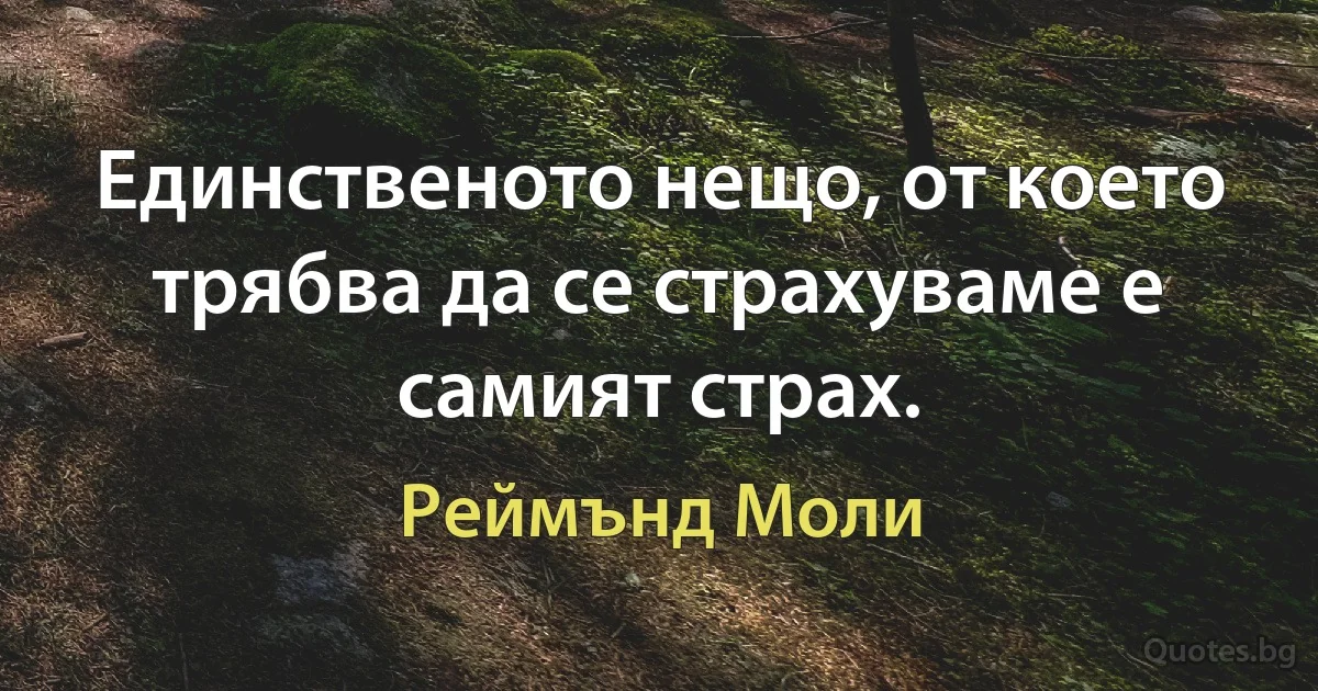 Единственото нещо, от което трябва да се страхуваме е самият страх. (Реймънд Моли)