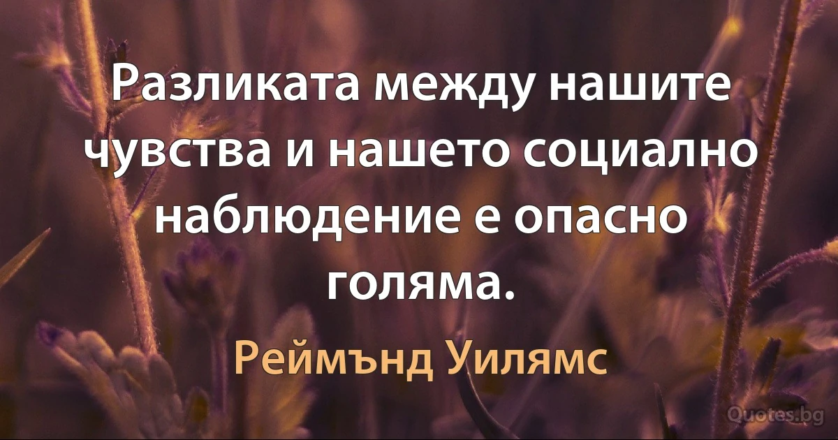 Разликата между нашите чувства и нашето социално наблюдение е опасно голяма. (Реймънд Уилямс)