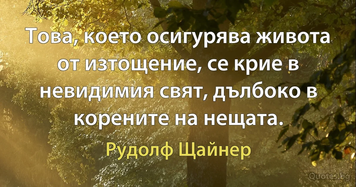 Това, което осигурява живота от изтощение, се крие в невидимия свят, дълбоко в корените на нещата. (Рудолф Щайнер)